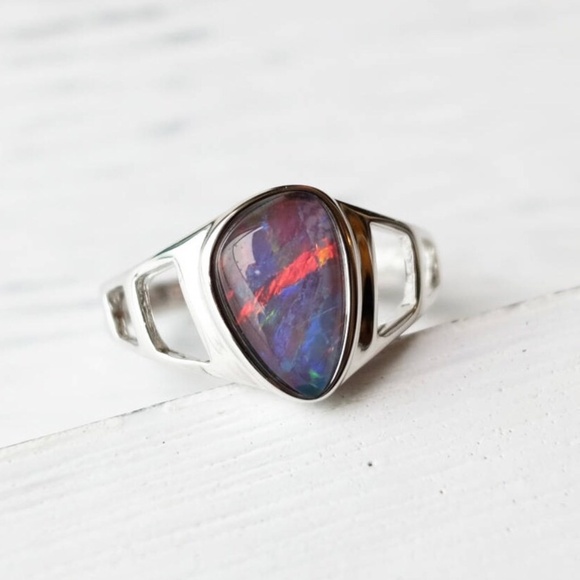 New Stunning Rainbow Opal Sterling Silver Ring - Picture 2 of 4